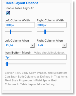 Table Layout Mode Options