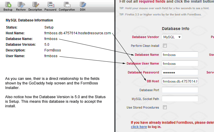 Database and installer relationship