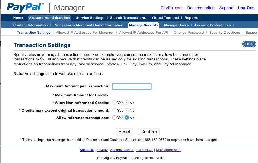 Transaction Settings